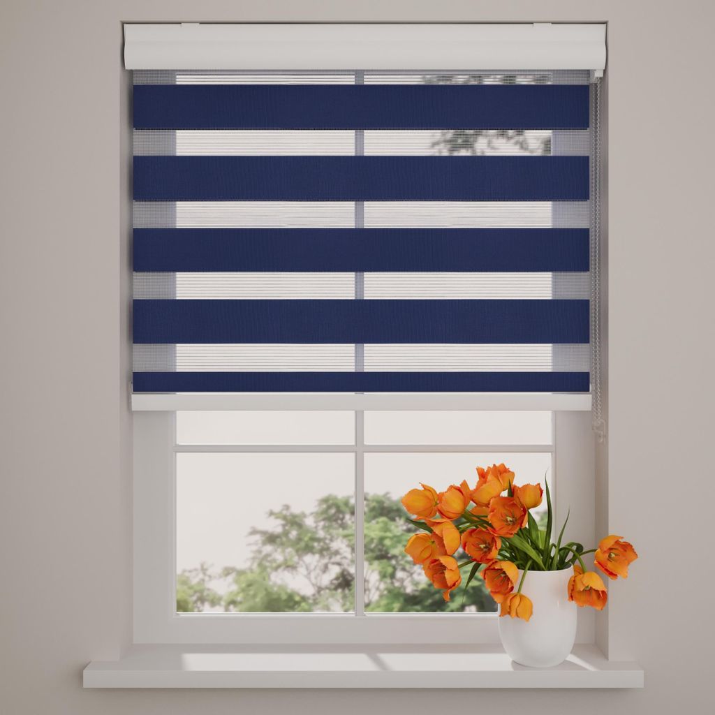 Radeco Doppelrollo mit Kassette 95 x 175 cm (BxH) blau, Blickdicht oder Transparent, ohne Bohren möglich, Doppelrollo Wandmontage, Kassettenrollo