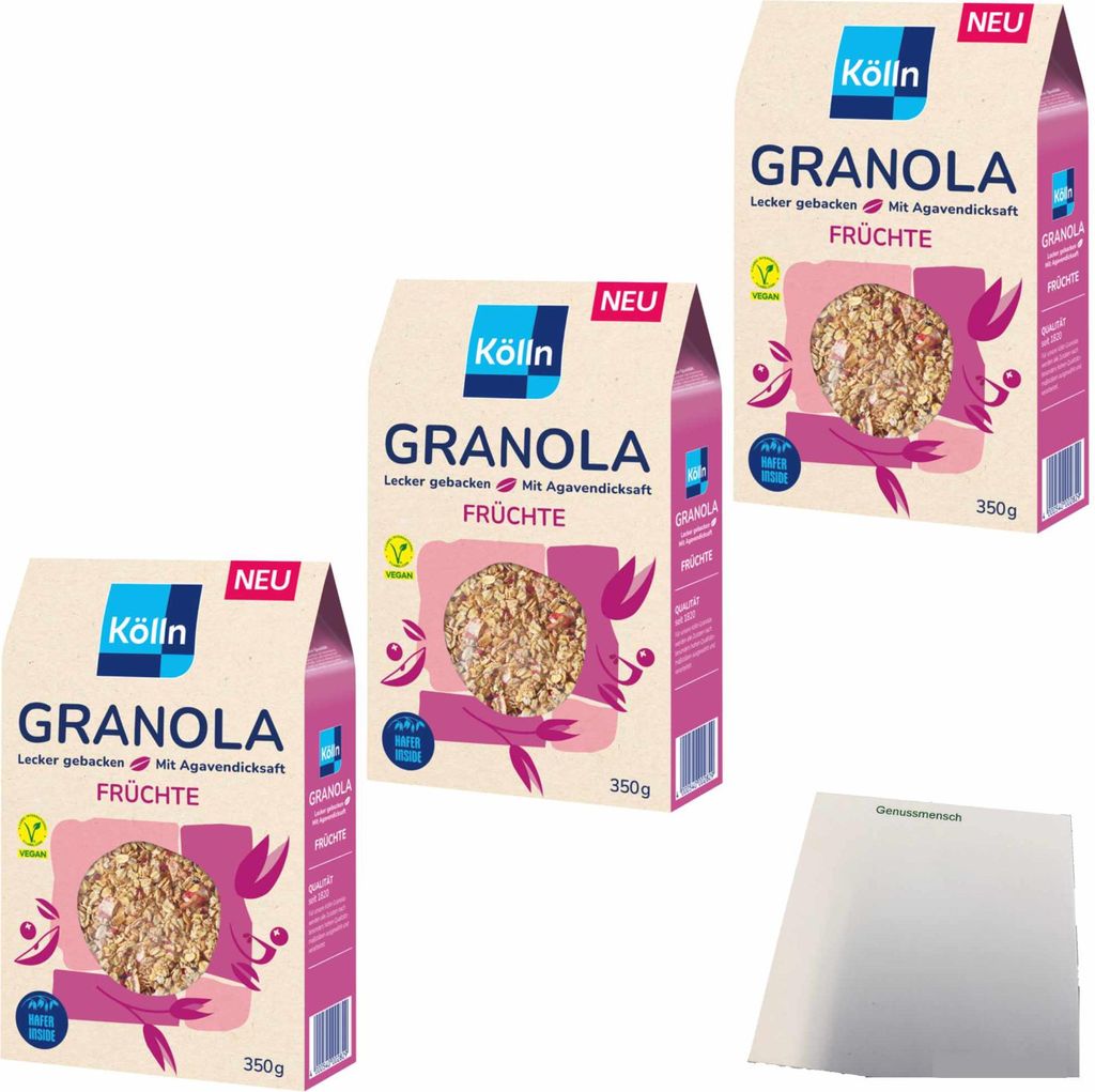 Kölln Granola Früchte 3er Pack (3x350g Packung) + usy Block Produktbild 