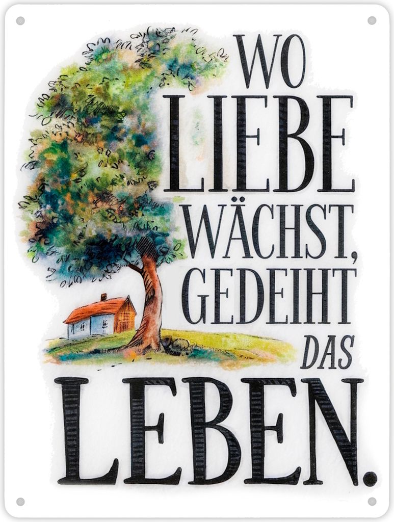 Wo Liebe wächst Metallschild XL in 21x28 cm Blühender Baum