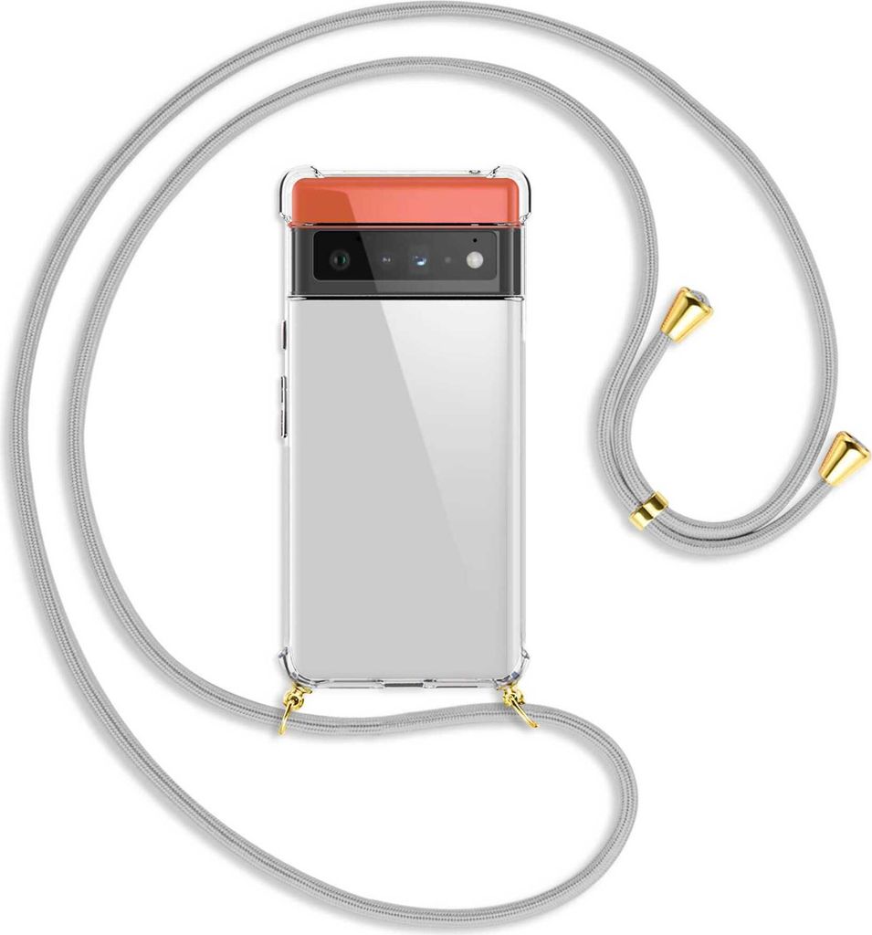 Handykette Backcover-Schutzhülle mit Band (Metall goldfarben) für Google Pixel 6 Pro - silbergrau