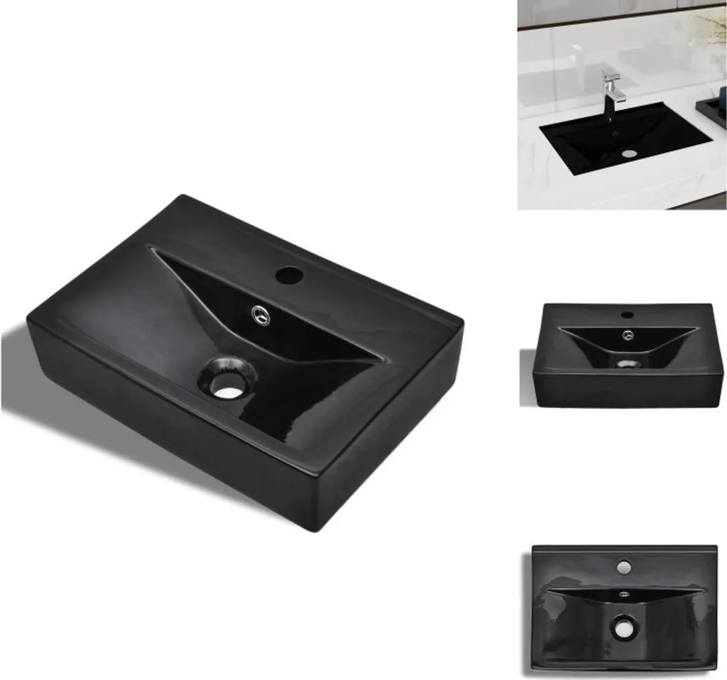 Lavabo Bagno Ceramica Nera 60cm vidaXL Rettangolare con Foro e Overflow