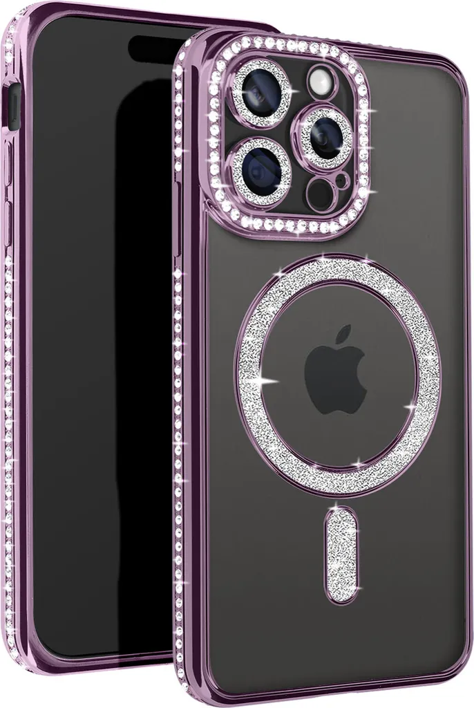 Custodia Luxury Viola iPhone 15 Pro Max - Glitter & MagSafe Avizar