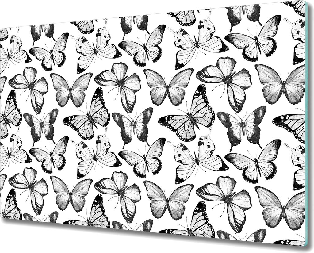 Glas-Herdabdeckplatte Glaskeramikkochfeld-Abdeckung - 80x52 cm - Monochrome Schmetterlinge