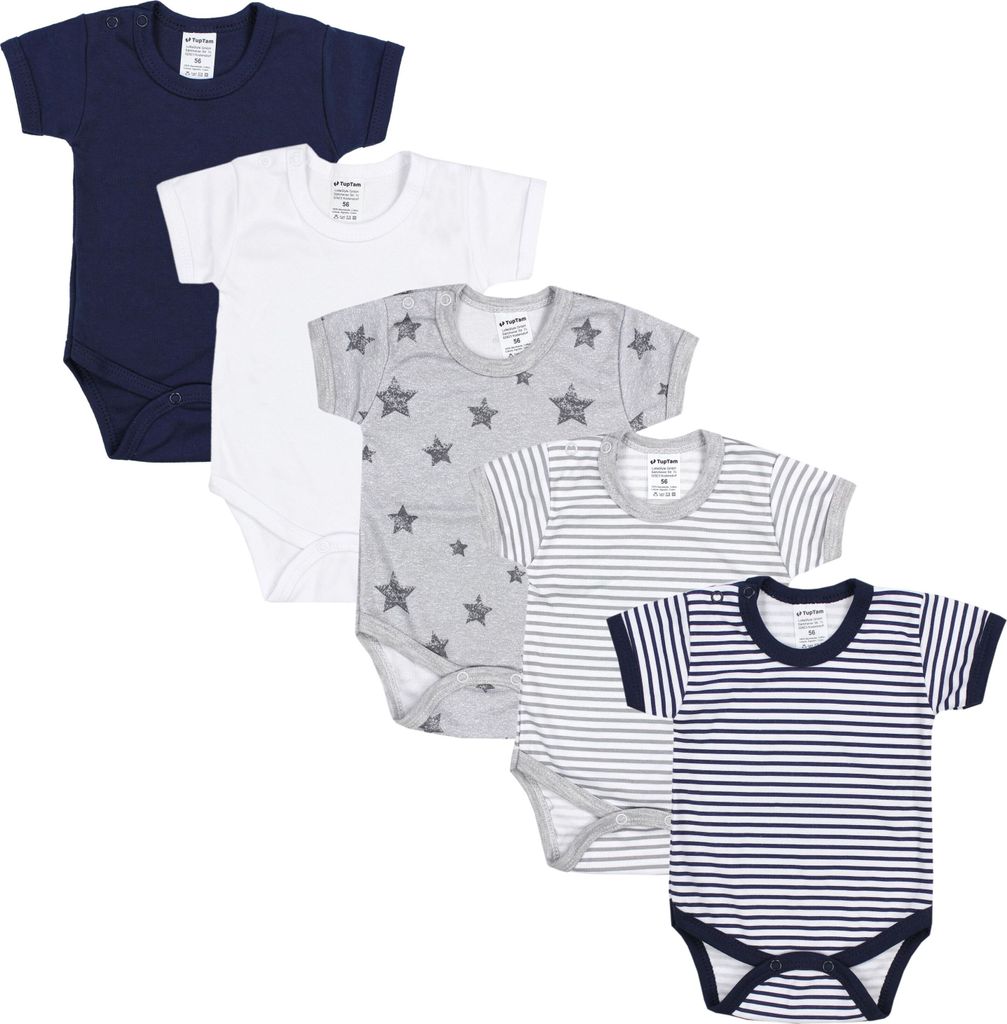 TupTam Jungen Baby Body Kurzarm in Unifarben - 5er Pack, Farbe: Farbenmix 3, Größe: 92