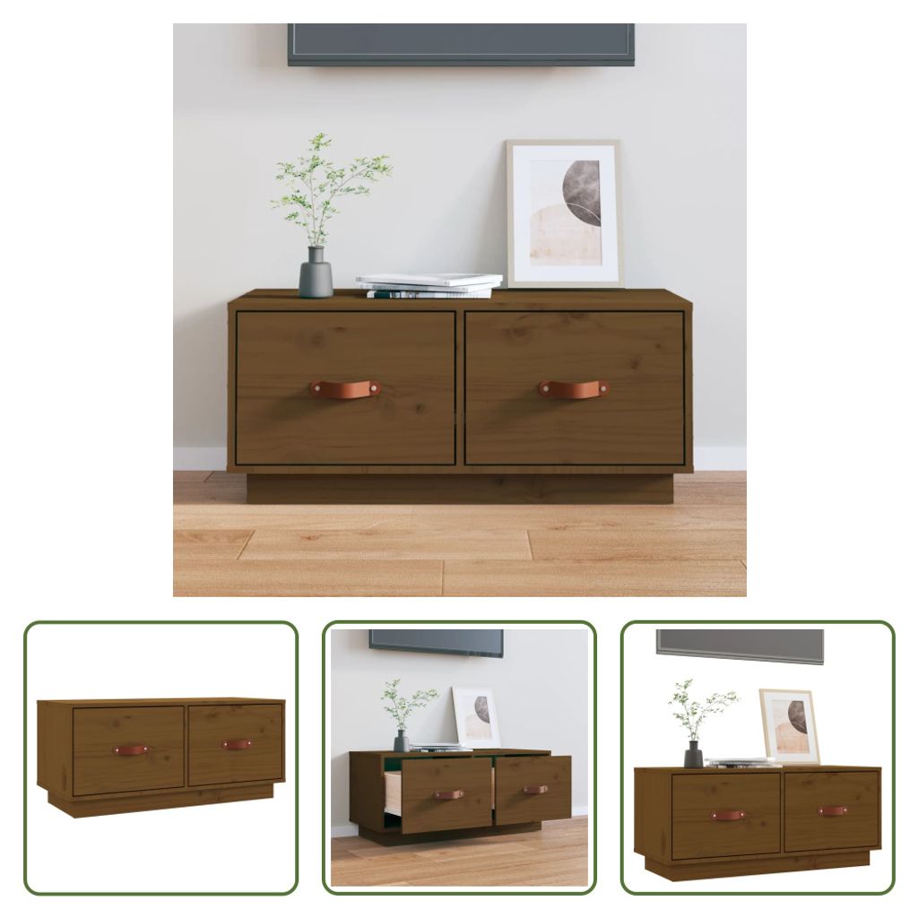 The Living Store TV-Schrank Honigbraun 80x34x35 cm Massivholz Kiefer