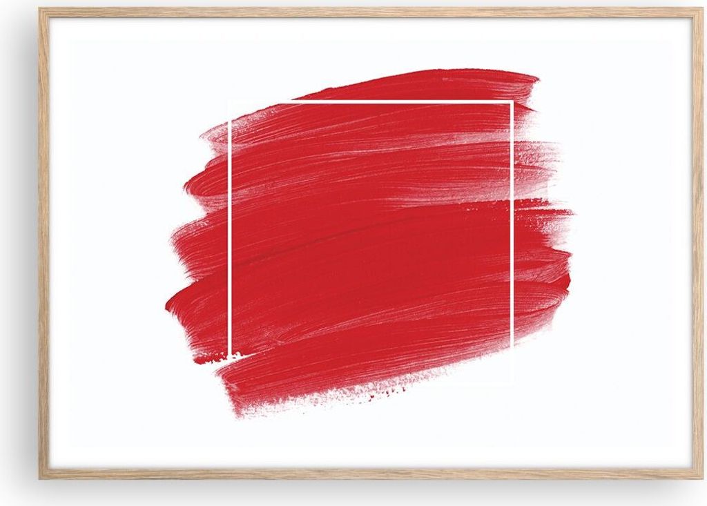 Gerahmtes Poster - Rahmen in heller Eiche - Rot Farben Stück - 100x70 cm - Wand Bild - Wanddeko - Wandbilder - Kunstposter - Wandposter - Bilderra...