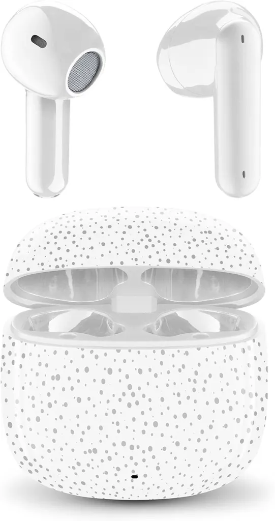 Bluetooth-Kopfhörer kabellos mit Ladecase, ergonomisches Kapseldesign, ausgewogener Sound, bis zu 25 Std Akkulaufzeit, Auto-Pairing,Design Dotted