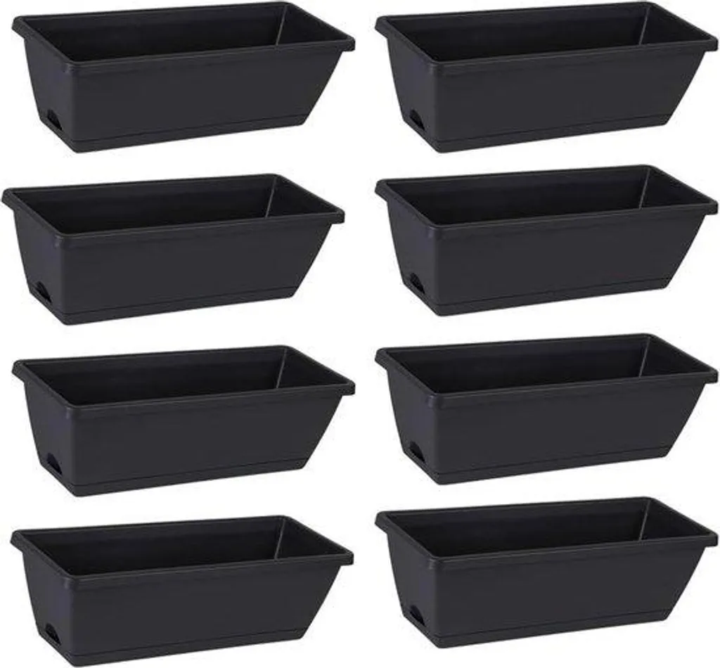 Lot de 8 jardinières noires 43cm pour potager urbain et fleurs de balcon