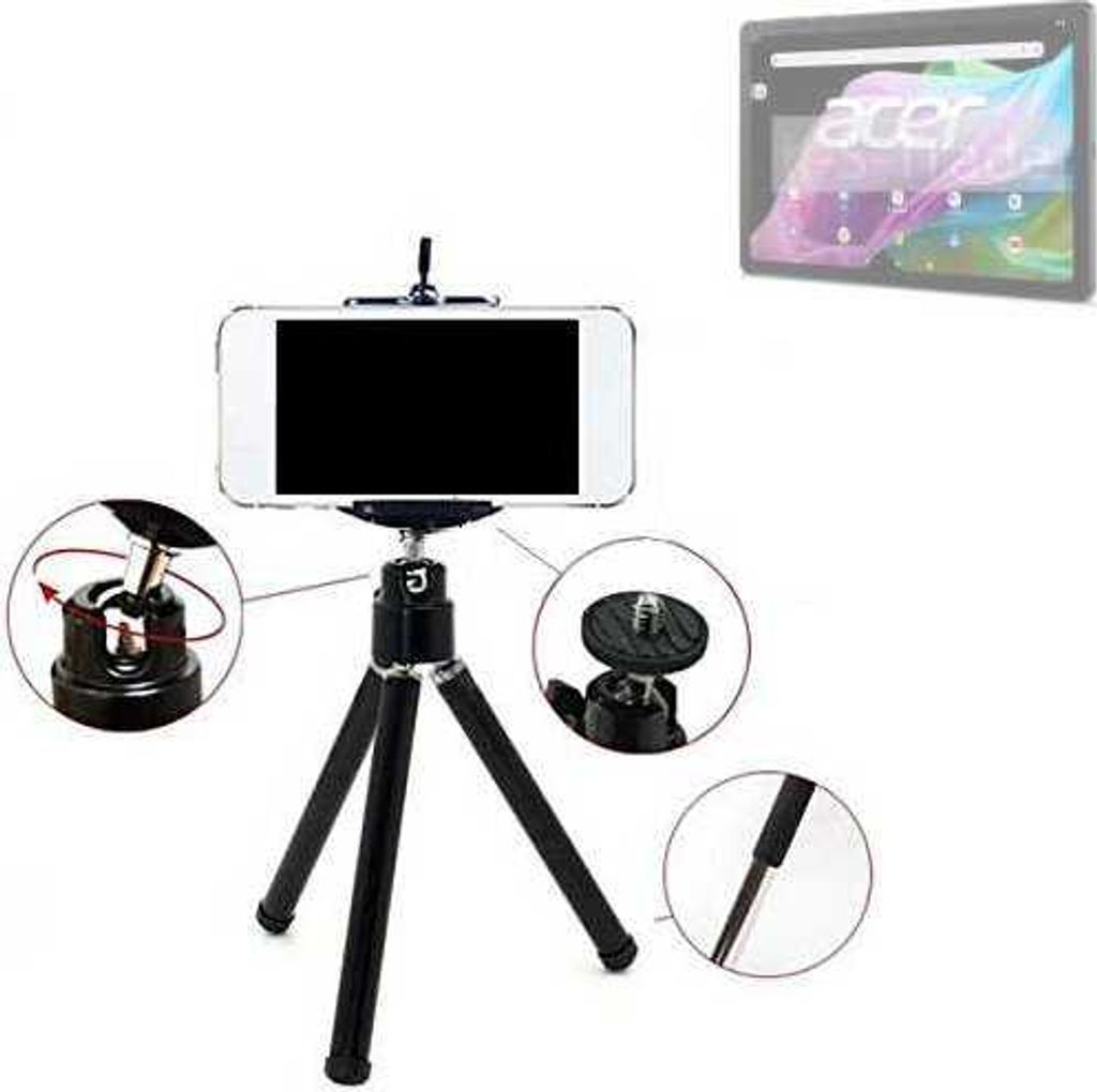 K-S-Trade Smartphone Stativ Dreibein kompatibel mit Acer Iconia Tab P10 Tripod aus Aluminium Klemmstativ Stativ Adapter für Mobiltelefone schwarz 1x
