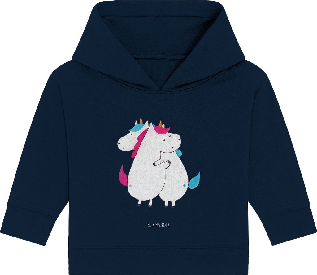 Mr. & Mrs. Panda Organic Baby Hoodie Einhörner Umarmen 24. - 36. Monat - French Navy - Geschenk, Familie, Liebe, Schwestern, Geschwister, Unicorn,...