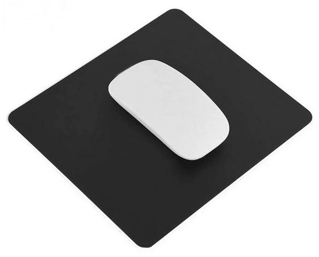 Tapis de souris en aluminium noir 22x18 cm – Surface métallique rigide