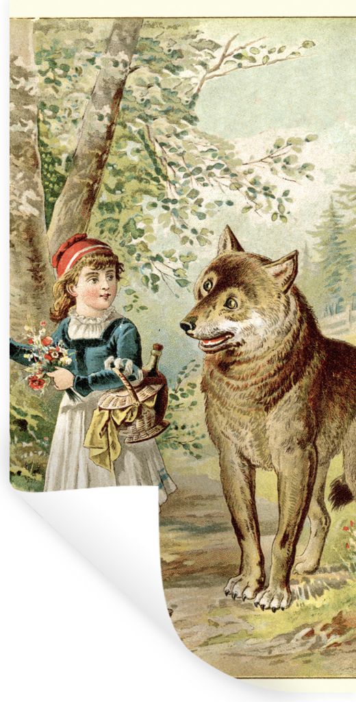 MuchoWow Wandtattoo Wandsticker Wandaufkleber Wolf - Rotkäppchen - Wald 60x120 cm Selbstklebend und Repositionierbar - Selbstklebend - Fototapeten