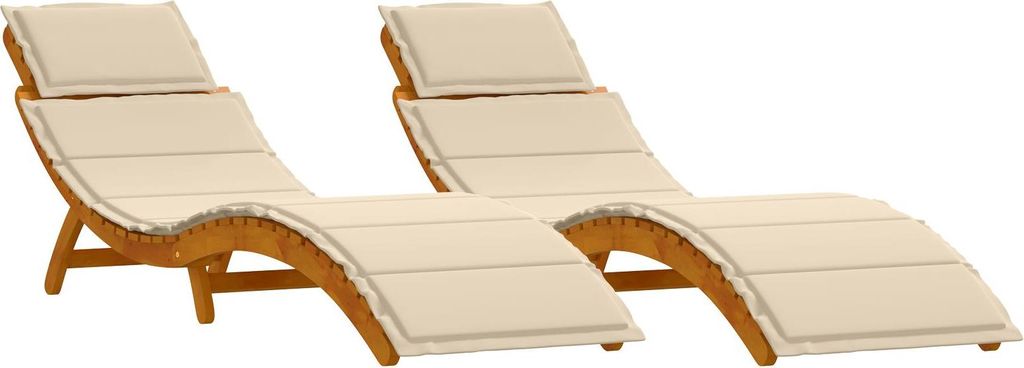 Best Möbel Sonnenliege 2 pcs - Beige 184x55x64cm Massivholz Akazie - Gartenliegen A4107097