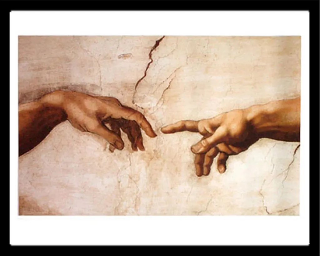 Affiche encadrée La Création d'Adam de Michel-Ange décor mural 24x30cm