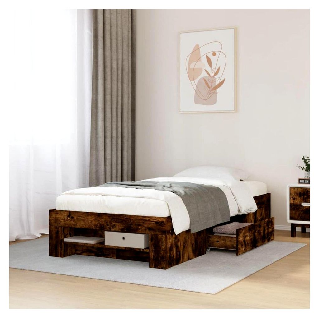 Bettgestell Eiche geräuchert 75x190 cm Einzelbett Holzwerkstoff