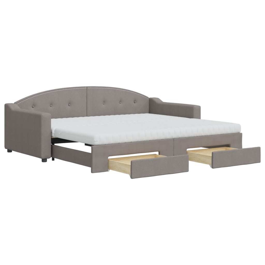 "WINTER SALE" Tagesbett Einzelbett - Gästezimmer - Ausziehbar mit Schubladen Taupe 90x200 cm Stoff - Polsterbett Klassische Betten NEU5565074