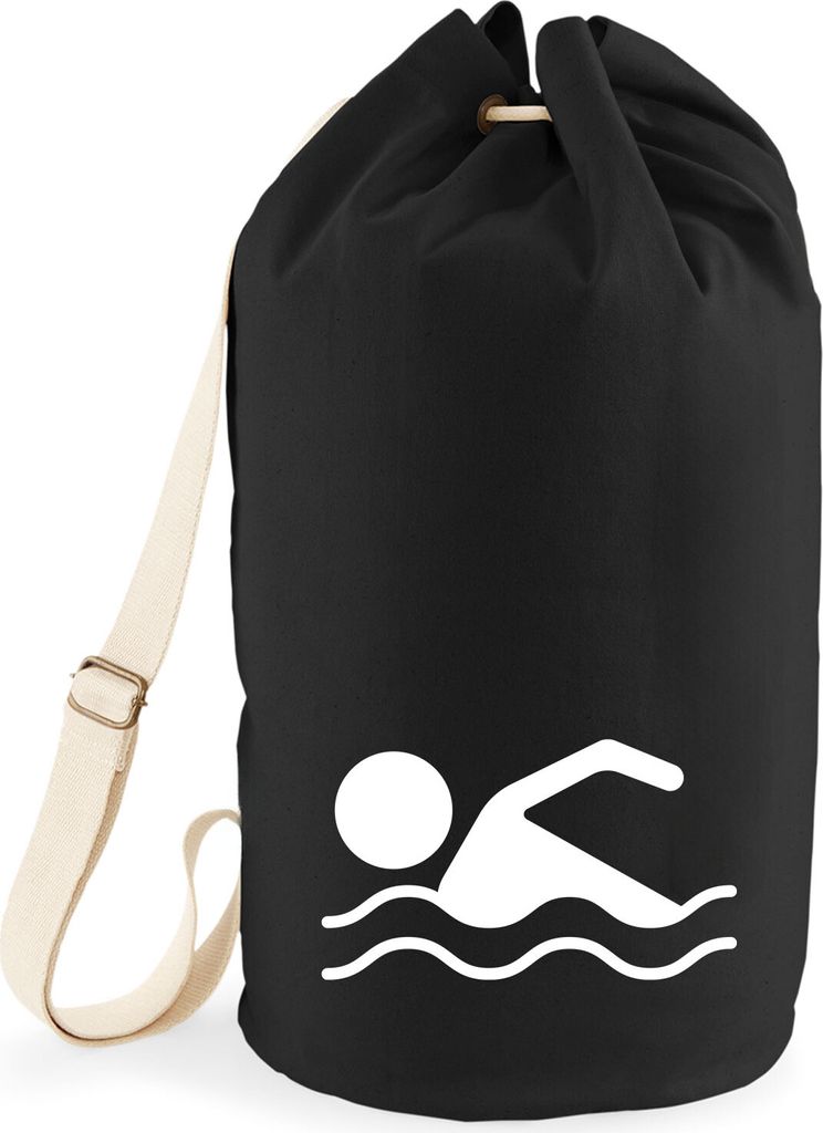 Huuraa Seesack Schwimmen Silhouette 20 Liter Black Baumwolle Rucksack Geschenkidee