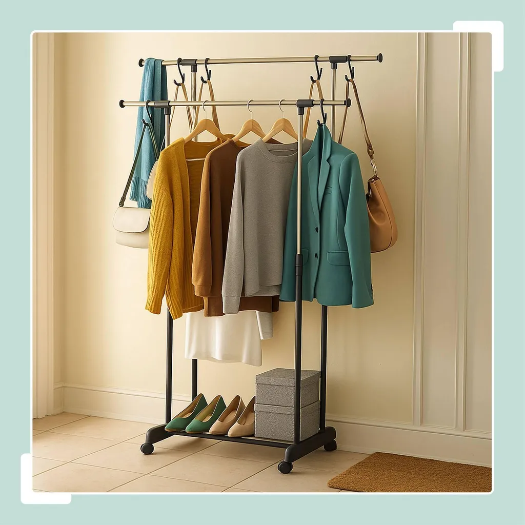 Porte-vêtements de dressing mobile avec double penderie extensible - 3