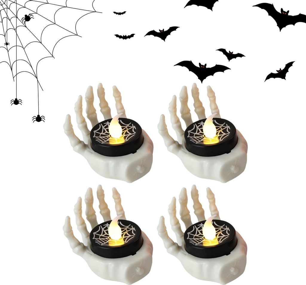 4X Halloween Deko LED Kerzen, Skelett Hand LED Kerzen Batteriebetriebene Flammlose Kerzenlicht LED Teelichter für Halloween Deko Innen Outdoor deko