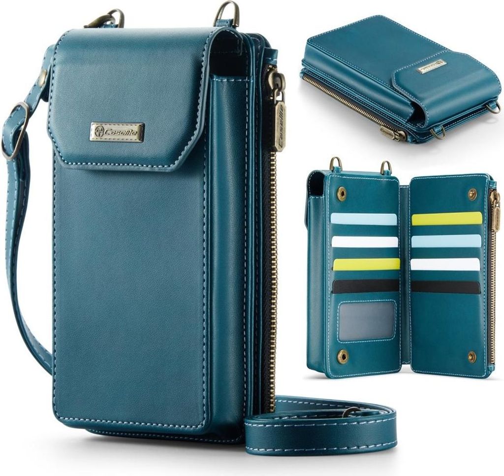 CaseMe Me40 Crossbody Handytasche mit Kartenhalter und Handykette - Universelle Hülle - Grün