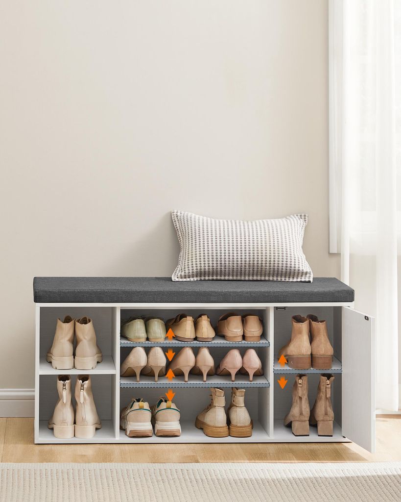 SONGMICS HOME Schuhbank, Toolless-Technologie, superschnelle werkzeuglose Montage, Sitzbank mit Stauraum, offene Fächer, verstellbar, Schuhschrank
