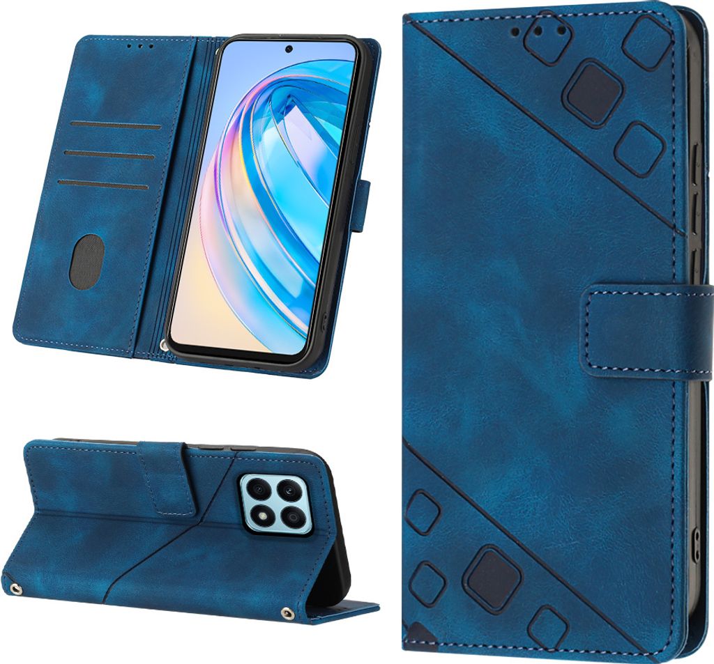 Hülle für Honor X8A Prägung Flip Leder Brieftasche Schutzhülle mit Ständer Blau
