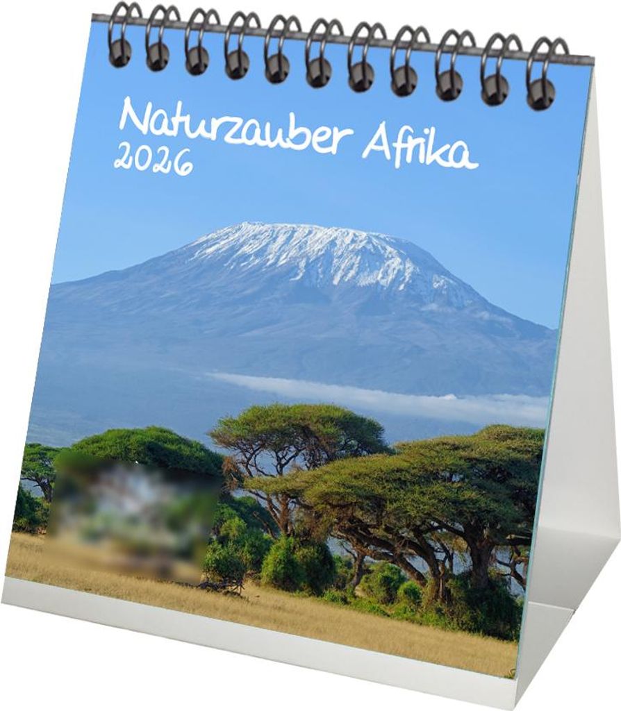 Naturzauber Afrika Tischkalender 10cm x 10cm für 2026 Landschaft Reise Tiere - Set-Inhalt: 1x Kalender 1x Weihnachtsanhänger 1x Grußanhänger (g...