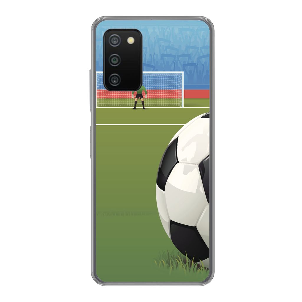 MuchoWow Handyhülle Schutzhülle Hülle für Samsung Galaxy A03s Eine Illustration eines Fußballs auf dem Feld im Stadion - Jungen - Mädchen -...
