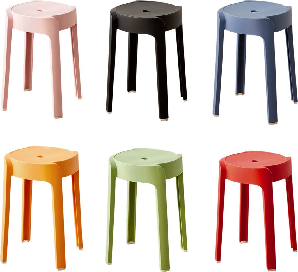 6er-Set stapelbare, tragbare, runde Kunststoffhocker, Produktbild 