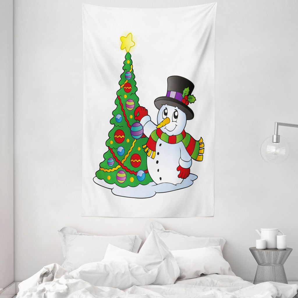 ABAKUHAUS Schneemann Wandteppich und Tagesdecke, Weihnachten Baum Winter aus Weiches Mikrofaser Stoff Waschbar ohne Verblassen Digitaldruck, 140 x ...