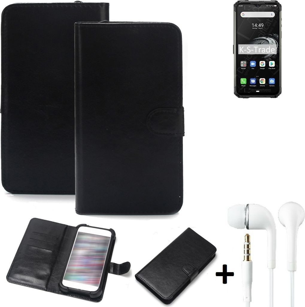 K-S-Trade Wallet Case Handyhülle kompatibel mit Ulefone Armor 7E Schutzhülle Flip cover Flipstyle Tasche Hülle Flipcover Slim Bumper schwarz + in