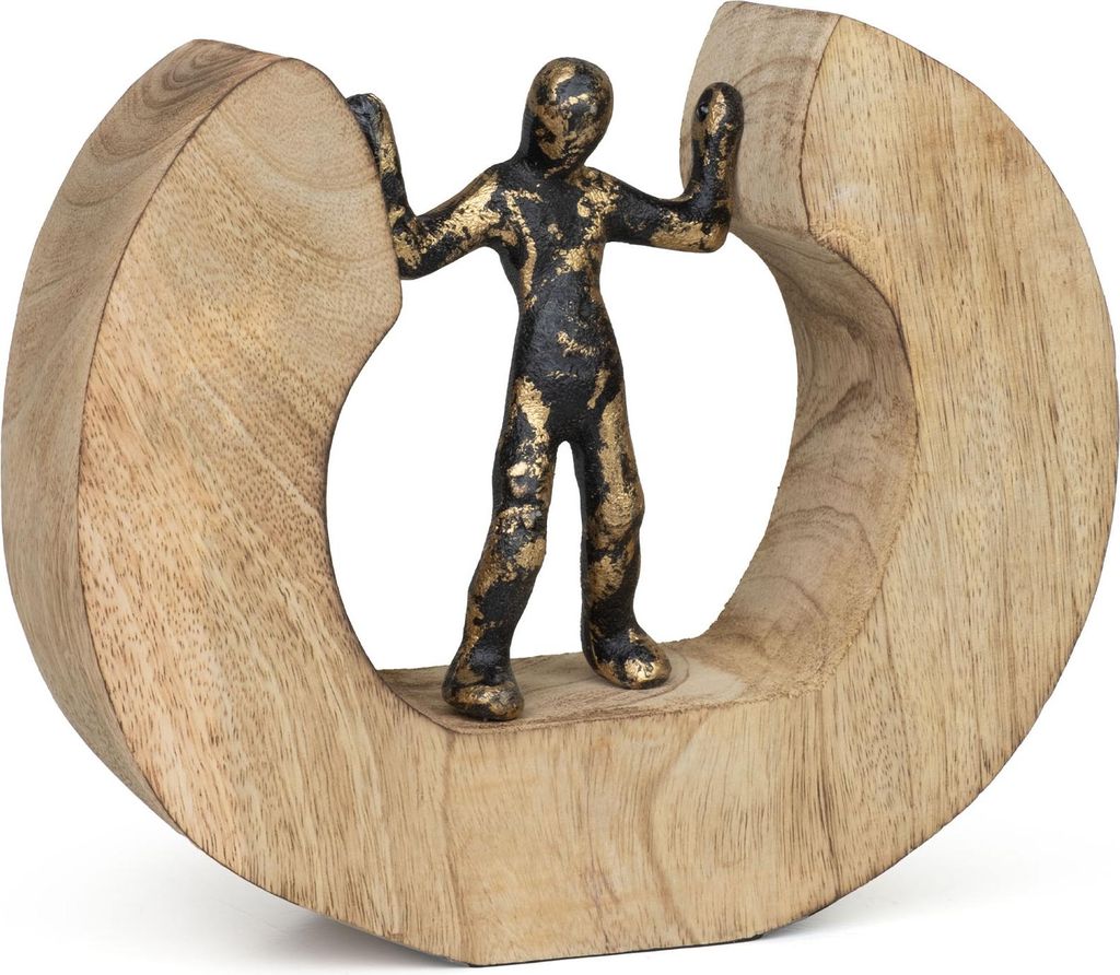 Dekofigur Mediator Schwarz-Gold 18,5 cm aus Mangoholz und Aluminium moderne Skulptur Symbol für Balance und Zusammenhalt handgefertigt Unikat