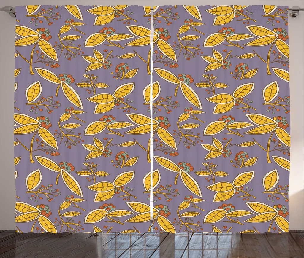 Rideau rustique ABAKUHAUS motifs bio cranberry jaune et orange 280x225cm