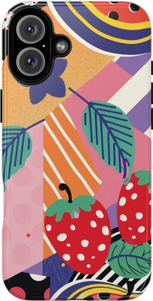 Buntes Retro-Pop-Art-Erdbeermuster – Hülle Kompatibel mit iPhone 16 Plus
