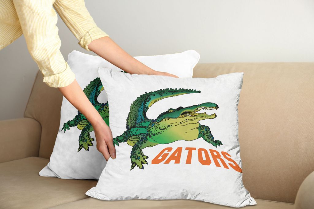 ABAKUHAUS Reptil Kissenbezug Set (2Stück), Mürrischer Alligator Ein Wort Gator Krokodil Humor Wild Life Safari Aquatic, 45x45cm, Grün Orange Weiß