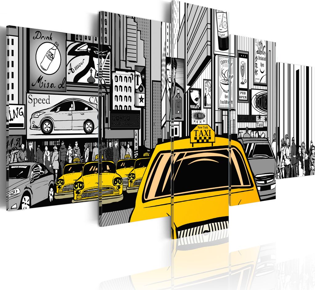Leinwandbilder New York 200x100 cm Vlies Leinwandbild 5 tlg Kunstdruck modern Wandbilder XXL Wanddekoration Design Wand Bild - City Straße Auto Po...