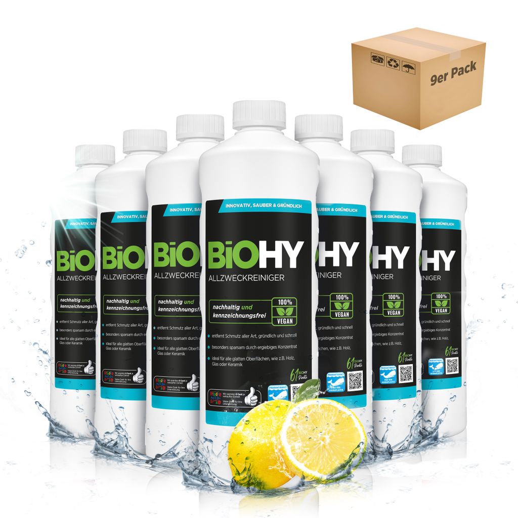 BiOHY Allzweckreiniger, Allesreiniger, Universalreiniger, -Konzentrat – 9er Pack (9 x 1 Liter Flasche)