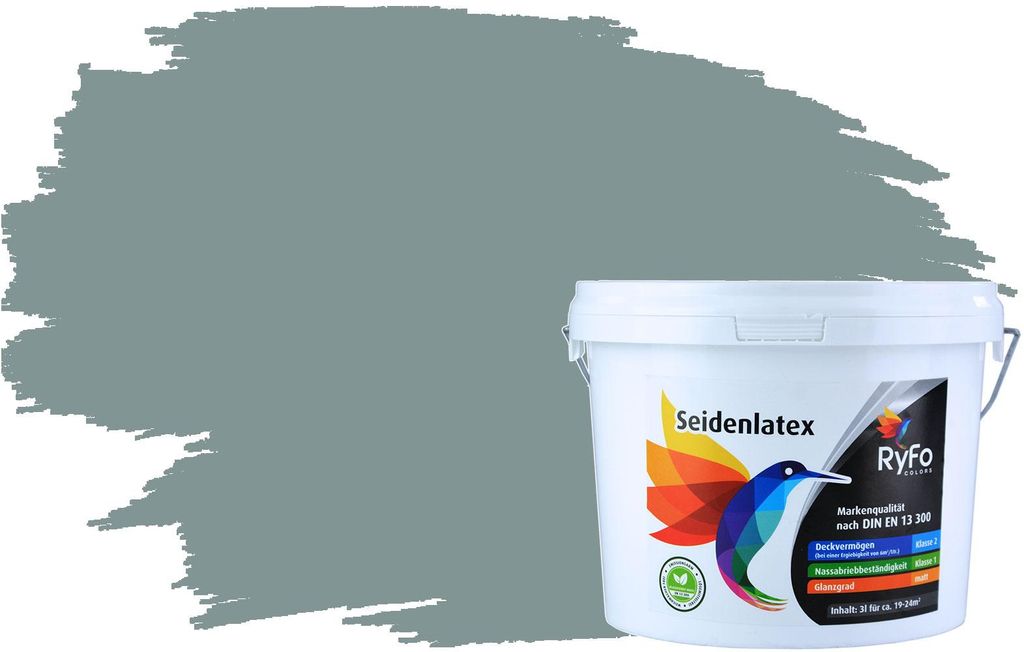 RyFo Colors Seidenlatex Trend Grautöne Fjordgrau 3l - bunte Innenfarbe, weitere Grau Farbtöne und Größen erhältlich