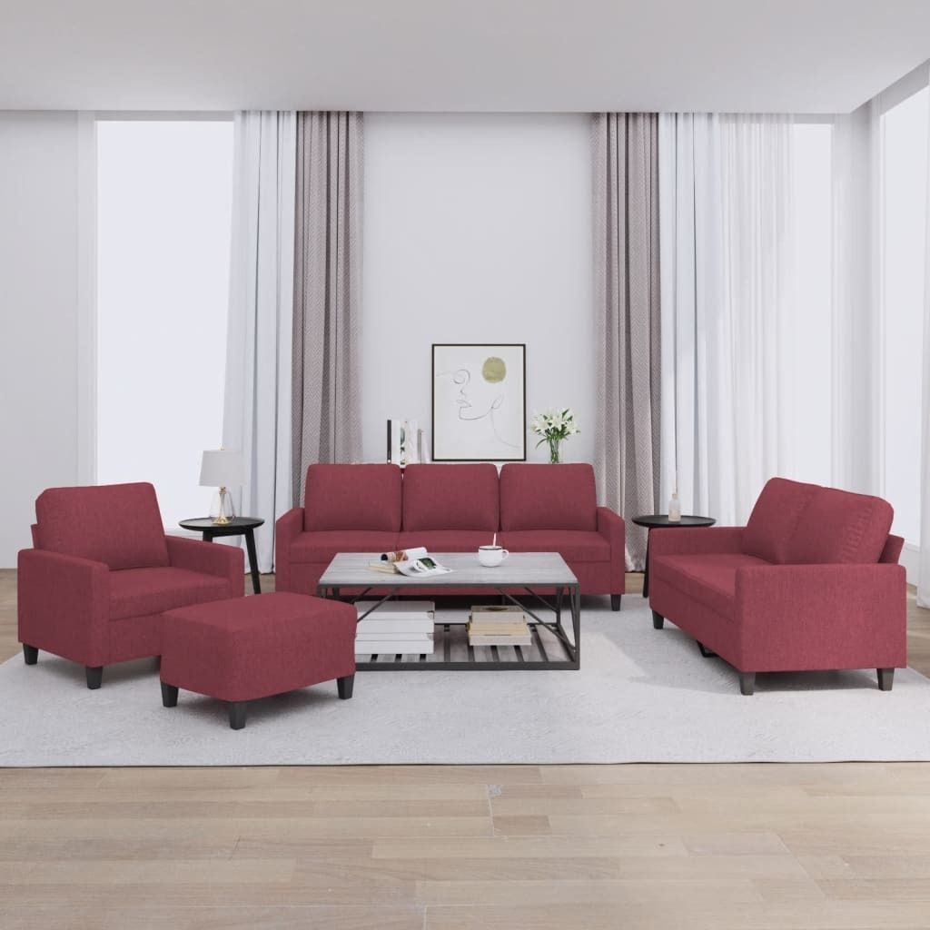 "2026 Promotion" 4-tlg. Sofagarnitur mit kissen - Wohnlandschaft - Weinrot Stoff - Klassische Sofas CC10856
