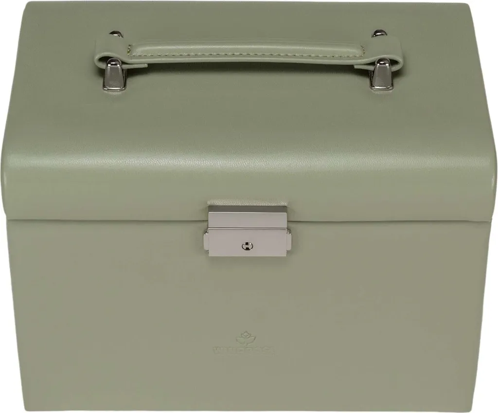 Boîte à bijoux WINDROSE en cuir vert menthe avec miroir et serrure