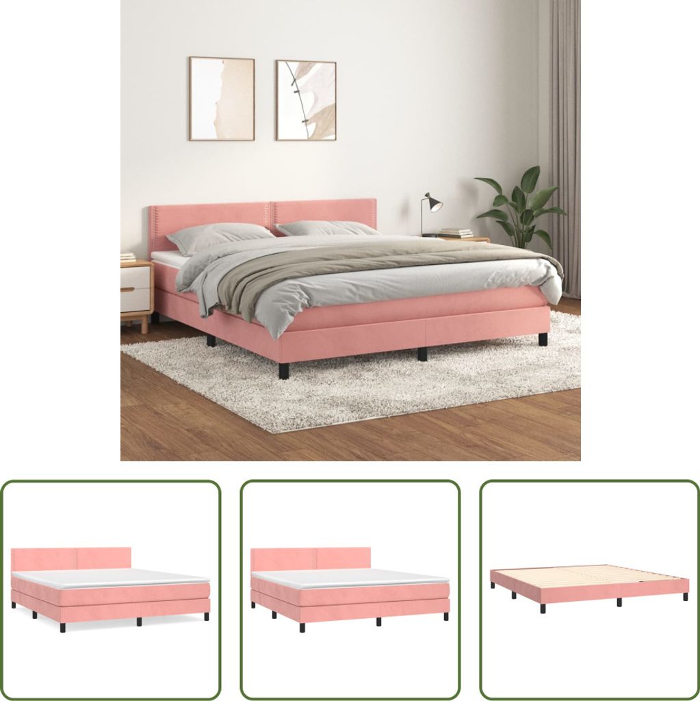 The Living Store Boxspringbett mit Matratze Rosa 160x200 cm Samt