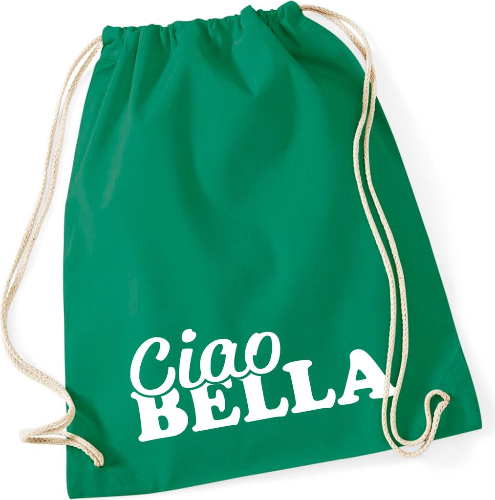 Huuraa Turnbeutel Ciao Bella Italien 12 Liter Kelly Green Baumwolle Rucksack Geschenkidee