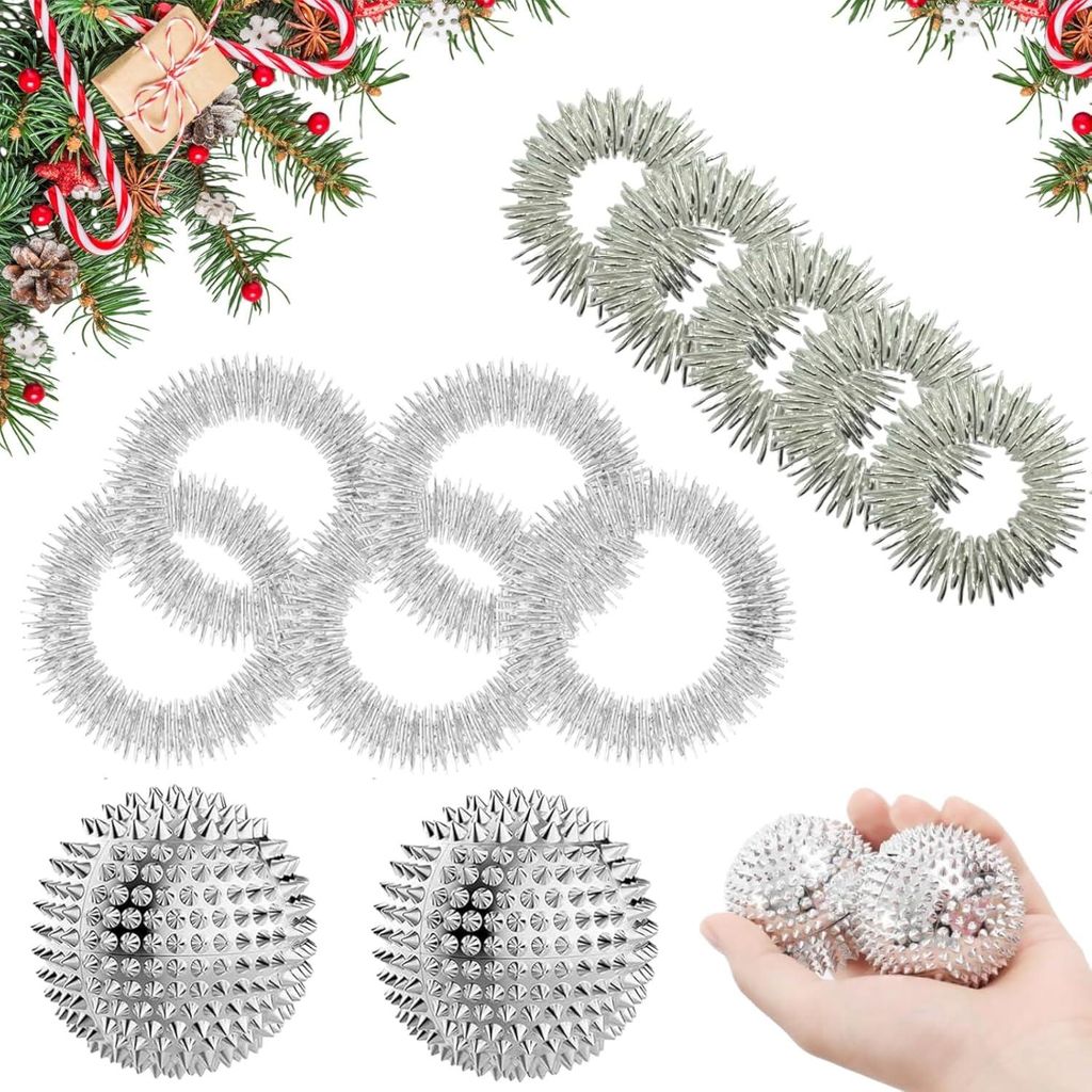 2 Stücke Akupressur Ball Klein & 5 Akupressur Ring Finger & 2 Akupressurs Armbänd, Skills Igelball Massage, Akupressurs Ball Klein, Für eine Str...