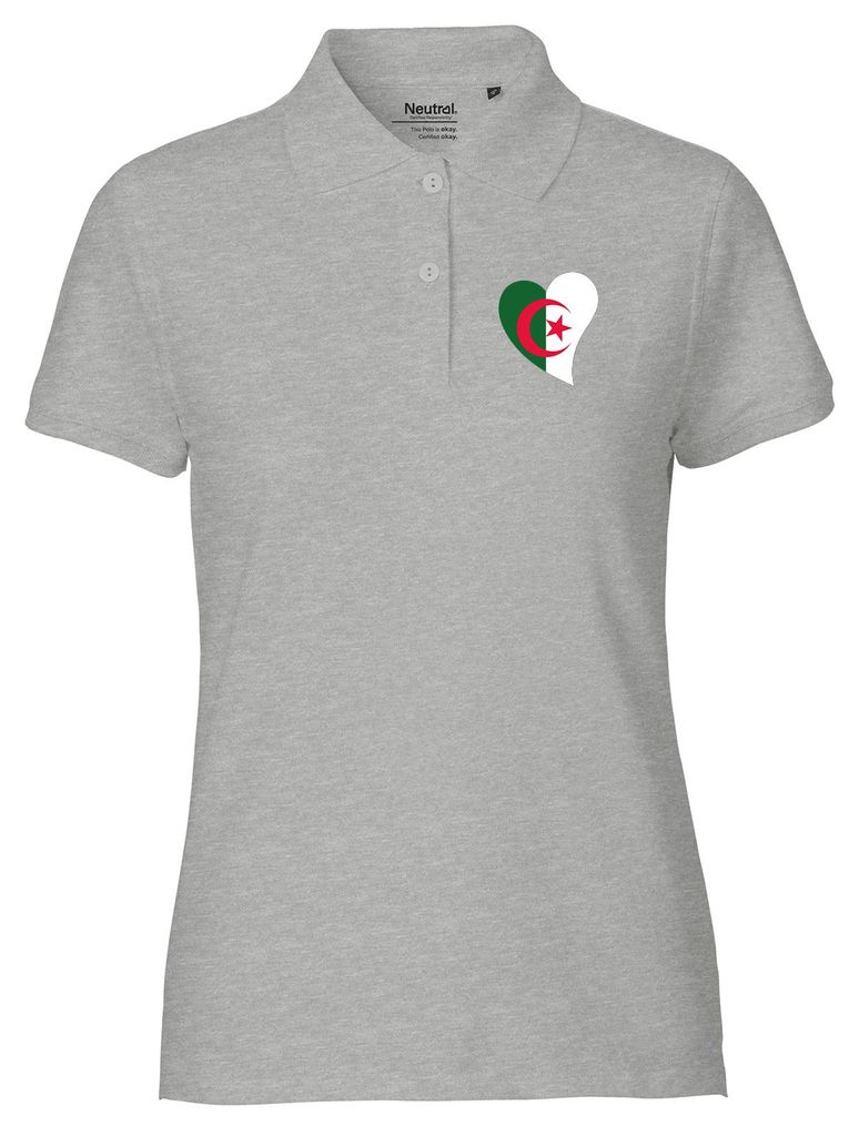 Huuraa Damen Polo Shirt Algerien Flagge Herz XS Sport Grey Bio Baumwolle Fairtrade Poloshirt Geschenkidee