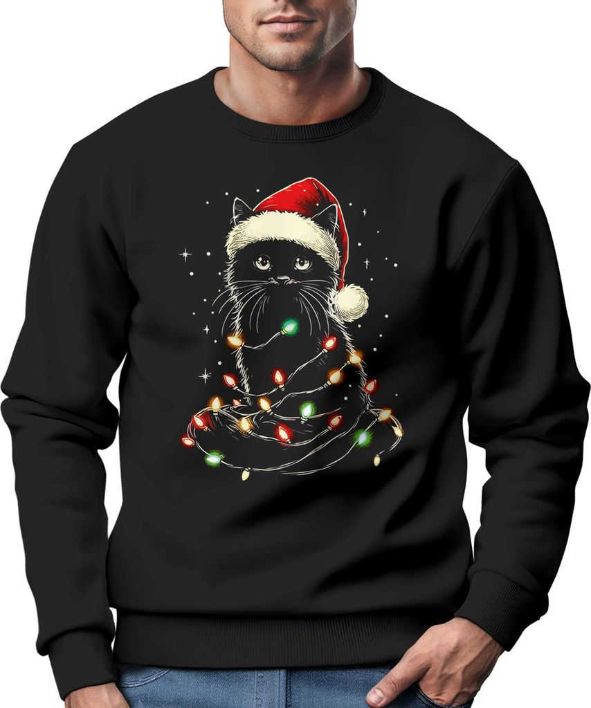 Sweatshirt Herren Weihnachtspullover Katze Weihnachten Lustig Weihnachtsoutfit Männer Moonworks