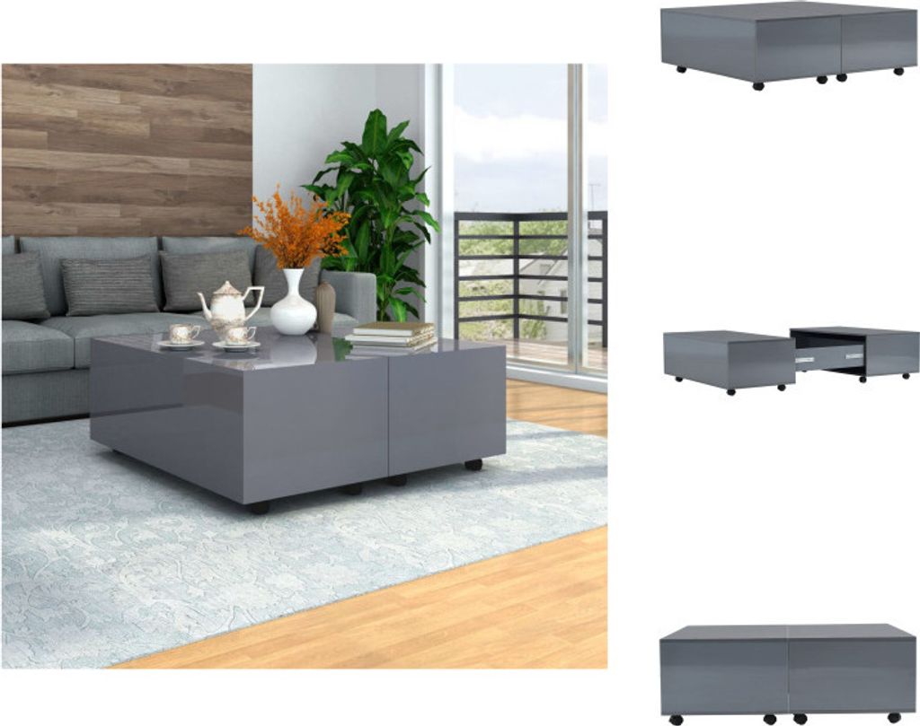 vidaXL Couchtisch Hochglanz-Grau 100x100x35 cm - Couchtische