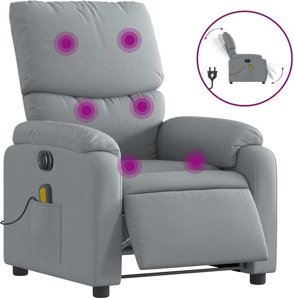 vidaXL Massagesessel Elektrisch Hellgrau Stoff