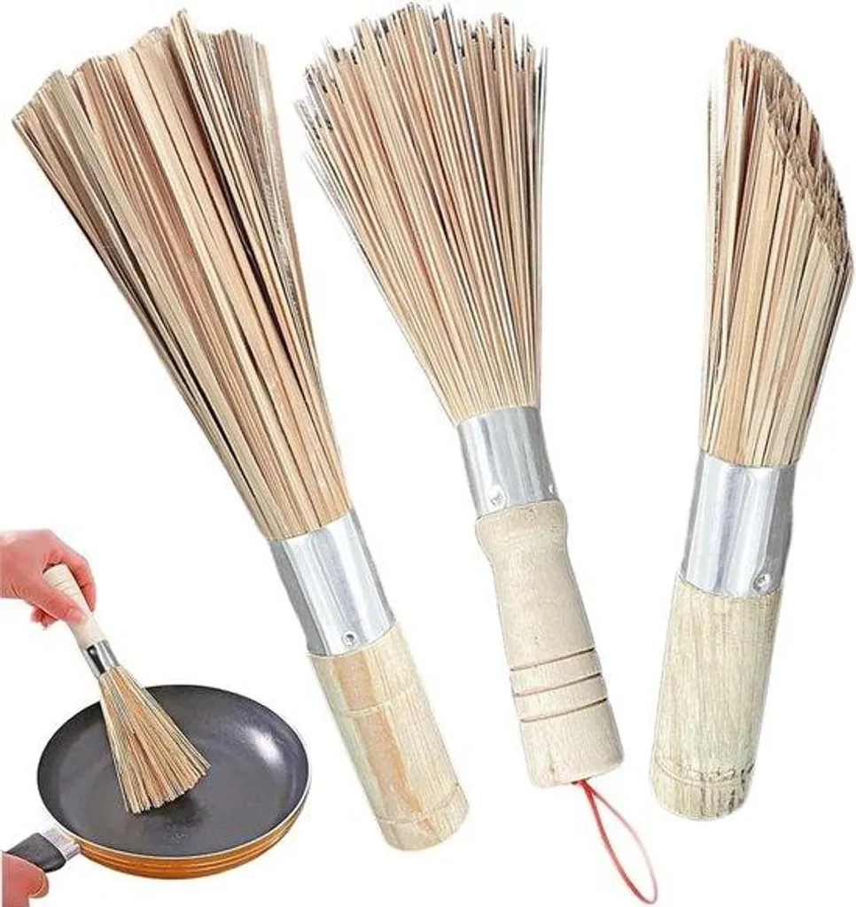Brosse à wok en bambou - Nettoyez sans rayer vos poêles - Pack de 3