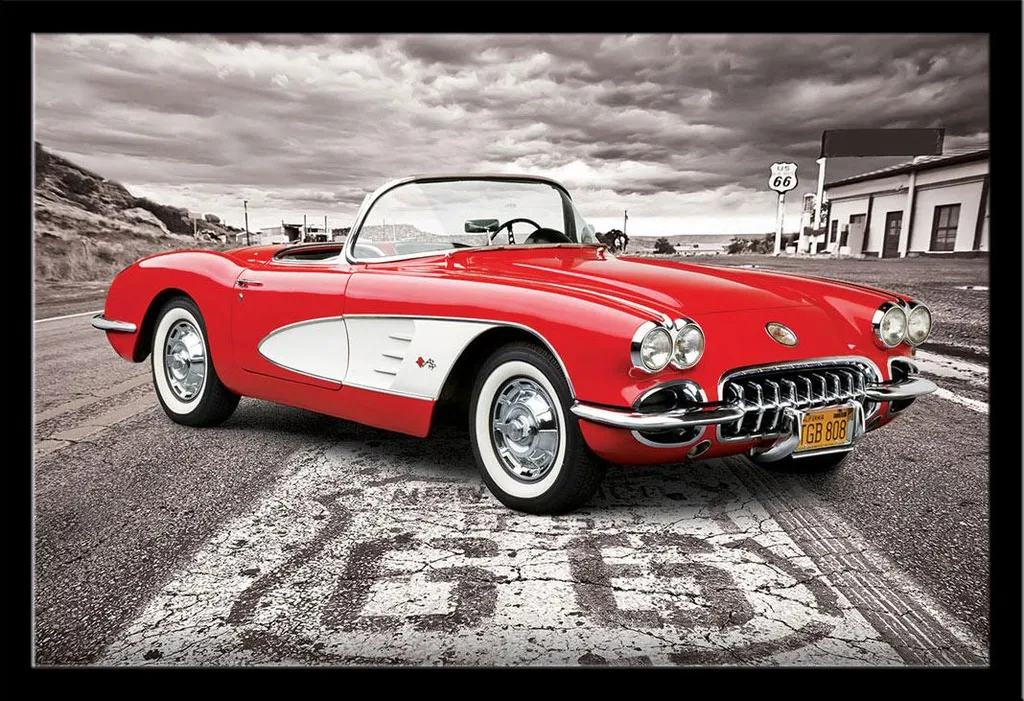 Poster Corvette 1959 Voiture de Collection avec Cadre Noir Shinsuke MDF