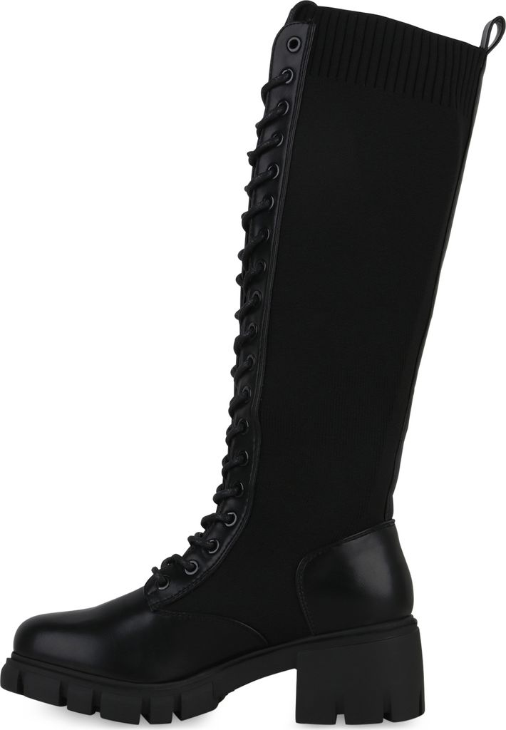 VAN HILL Damen Schnürstiefel Mit Blockabsatz - Gefütterte Plateau-Stiefel